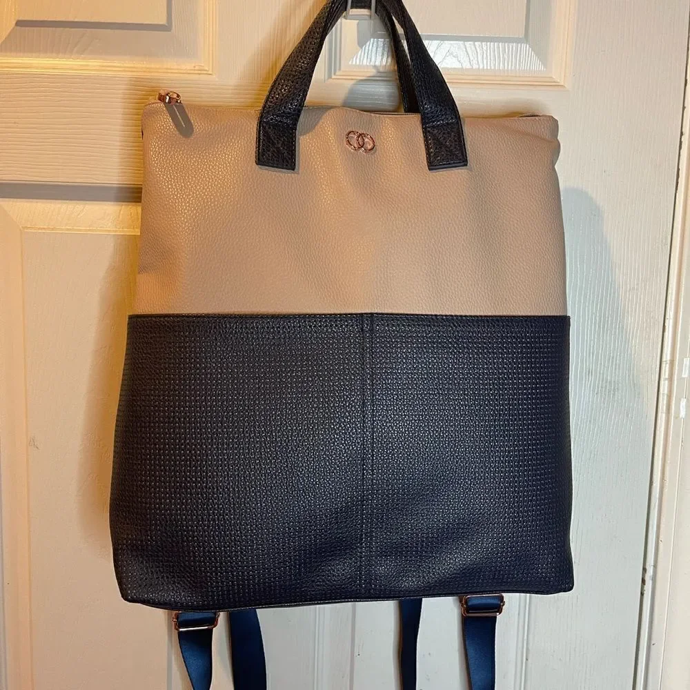 Caboodle Navy blue and beige computer backpack with rose gold hardwares